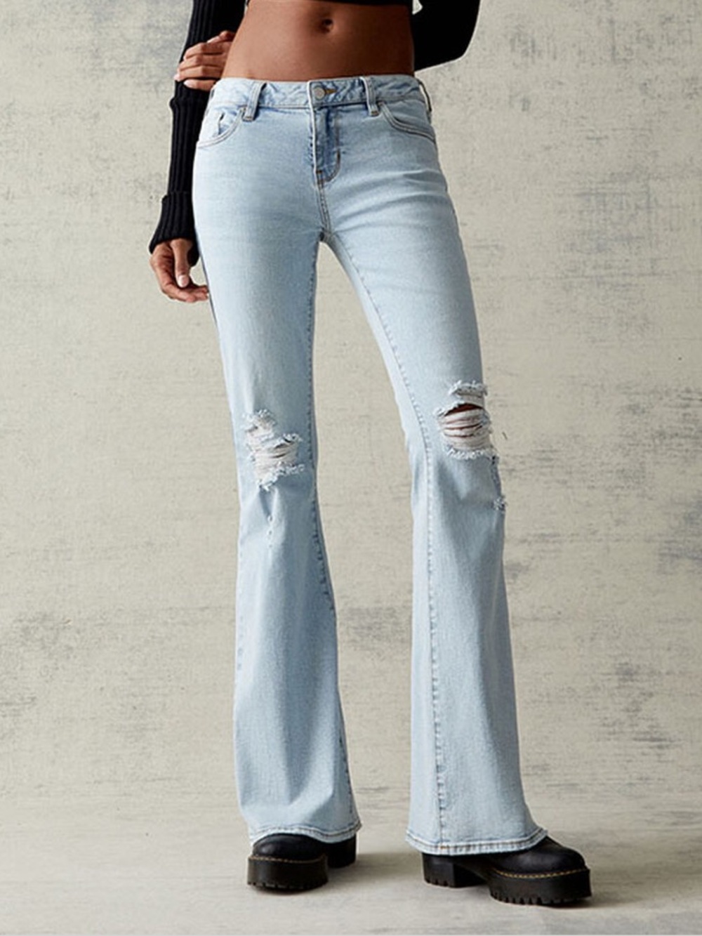 Pacsun Low Rise Western Flared Leg Light Blue Distressed Jeans Size 27 NWT
